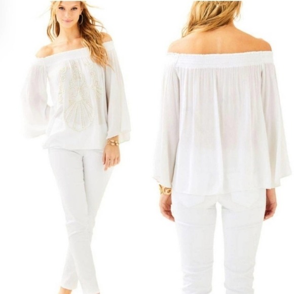 Lilly Pulitzer White Gold Beaded Top Size‎ Xs - Picture 8 of 8